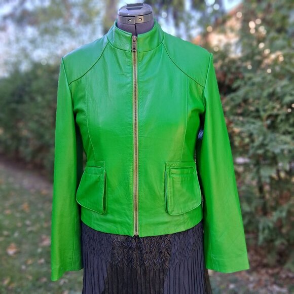 Loving the WICKED Color GREEN Real Leather Moto Style Jacket - Picture 4 of 15